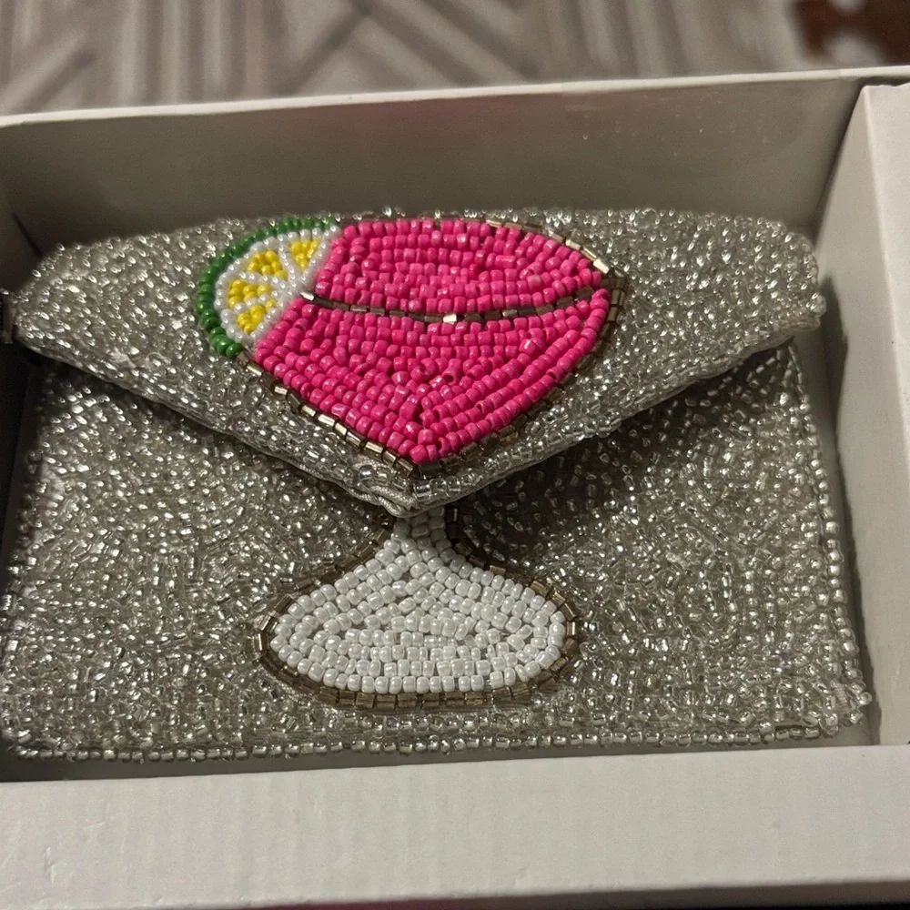 Summer‎ Colors Rachel Zoe Beaded Silver Clutch and Wristlet Set Pink Yellow